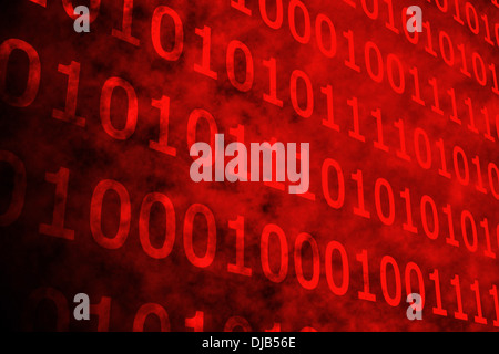 Shiny red binary code on black background Stock Photo