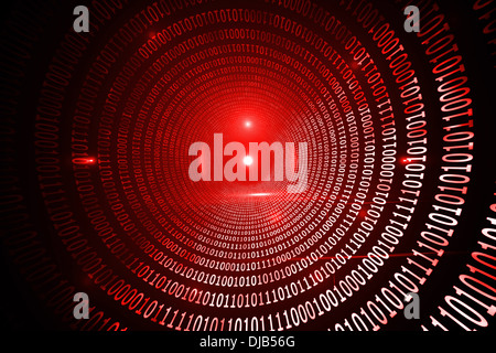 Shiny red binary code on black background Stock Photo