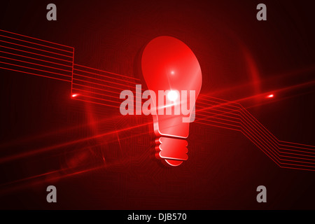 Shiny red light bulb on black background Stock Photo