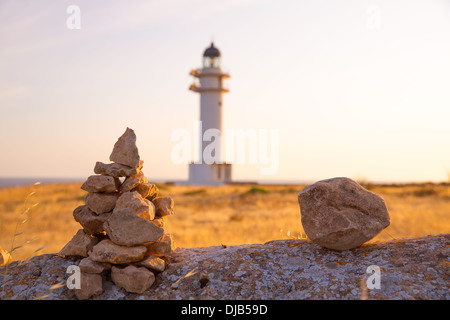 Barbaria cape Lighthouse in Formentera Mediterranean Balearic islands of Spain Stock Photo