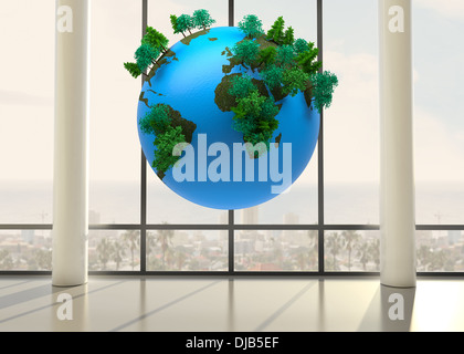 Earth floating in room Stock Photo