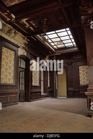 Great wooden interior in the ancient building Stock Photo