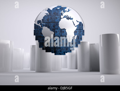 Digital globe on grey abstract background Stock Photo
