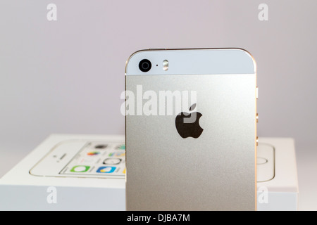 iPhone 5s Gold Rear View Apple Logo iSight Camera Stock Photo