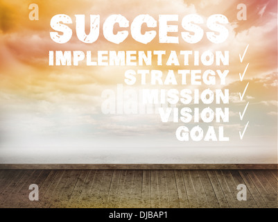 Success plan written on wall with sky Stock Photo