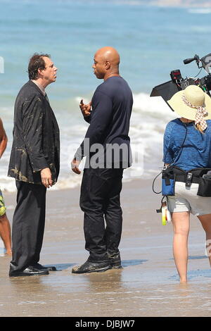 Rapper LL Cool J and Chris O'Donnell on the set of 'NCIS: Los Angeles' in Venice Beach Los Angeles, California - 09.04.12 Stock Photo