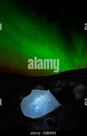 Ice and Northern lights. Stock Photo