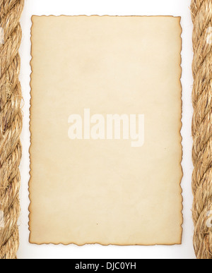 ropes and old paper isolated on white background Stock Photo