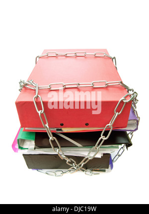 Chain around a large pile of paperwork Stock Photo