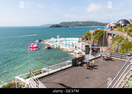 View of Drakes Island from terrace in Plymouth, Great Britain Stock Photo