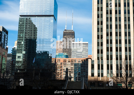 View of Chicago's Near North Side, including the famous John Hancock Center. Stock Photo