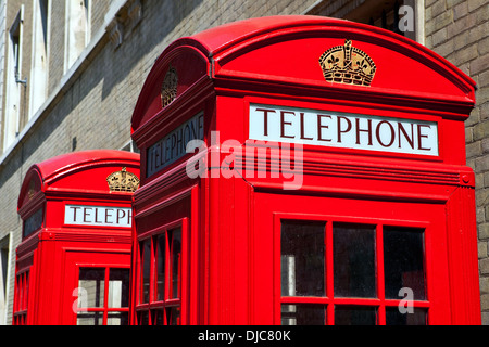 Iconic red telephone boxes in London. Stock Photo