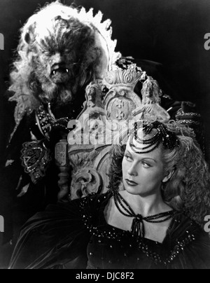 Jean Marais and Josette Day on-set of the Film, Beauty and the Beast (aka La Belle et la Bete), 1946 Stock Photo