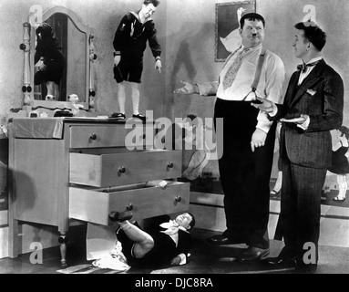 Stan Laurel and Oliver Hardy on-set of the Film, Brats, 1930 Stock Photo