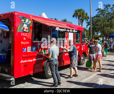 Fast food truck at the Saturday morning market, Progress Energy Park, St Petersburg, Florida, USA Stock Photo