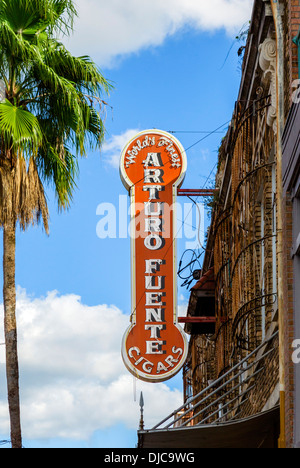 Sign outside Arturo Fuente cigar store on Seventh Avenue in historic Ybor City, Tampa, Florida, USA Stock Photo