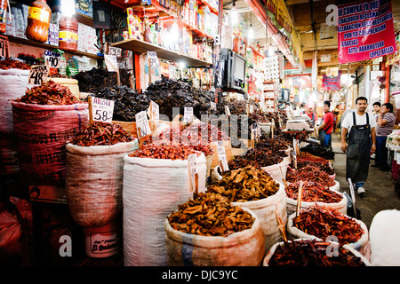 A stall specialising in dried chillies at the Mercado de la Merced, Mexico City. Stock Photo