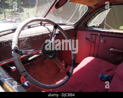 Interior of antique car at Gold King Mine outdoor museum in Jerome, Arizona, USA Stock Photo