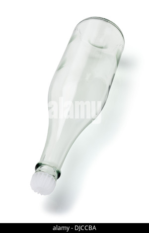 Empty Glass Bottle With Plastic Stopper Lying On White Background Stock Photo