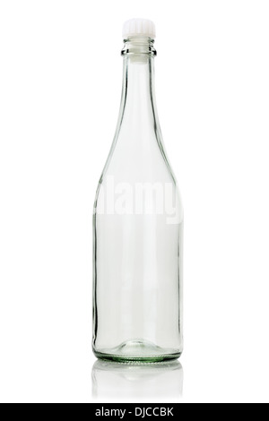 Empty Glass Bottle With Plastic Stopper On White Background Stock Photo