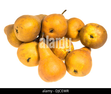 Group of ripe Bosc pears isolated on white Stock Photo