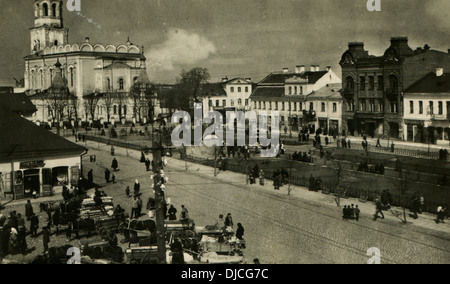 An antique photo of view of Grodno, Market, Poland, now Belarus, 1900s Stock Photo