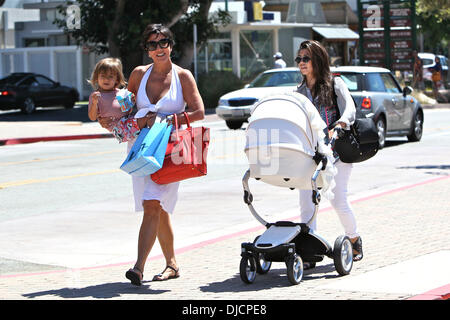 Kourtney Kardashian, Mason Disick, Penelope Scotland Disick and Kris Jenner spend the day shopping in Malibu Los Angeles, California - 01.09.12 Stock Photo