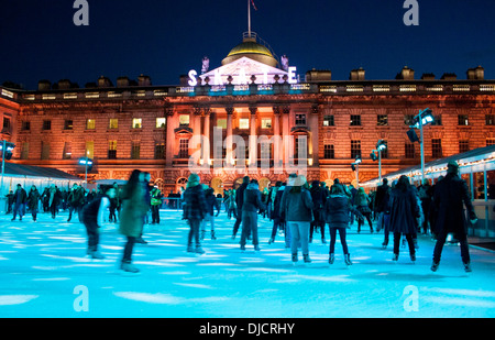 Somerset House ice rink with skaters London England UK Stock Photo