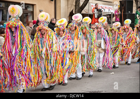 Europe, Croatia, Kvarner region, Matulji, parade of the Zvoncari, the bellmen through the village of Matulji. Stock Photo
