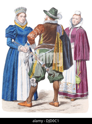Late 16th Century XVI 1500s German Costumes from Pomerania Stock Photo