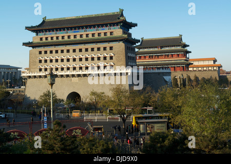 Axis of Beijing: Zhengyang Gate, Qianmen Gate, Chairman Mao Memorial Hall and Tiananmen Gate. 2013 Stock Photo
