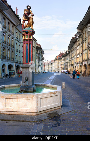 Statue of the Samson Fountain at Kramgasse street in Bern, Switzerland ...