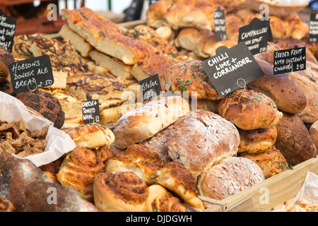 Home made bread stall at Ludlow food festival, Ludlow, Shropshire, England, UK Stock Photo