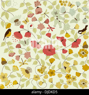 vector vintage floral background with birds Stock Photo - Alamy