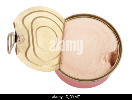 open tin of meat paste, isolated on white background Stock Photo