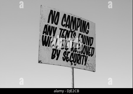 No Camping sign, Glastonbury Festival 2004, Somerset, England, United Kingdom. Stock Photo