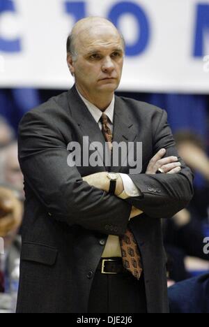 Mar 11, 2004; Dayton, OH; USA; Hawks coach PHIL MARTELLI watches his team play in the 2nd half of the Atlantic 10 Championship Quarterfinal Round between the 27-0 Saint Joseph's Hawks and the Xavier Musketeers. Xavier defeated the #1 ranked and undefeated St. Joseph's Hawks 87-67. Stock Photo