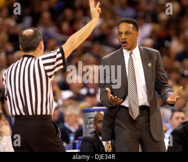 Mar 26, 2004; St. Louis, MO, USA;  Nevada's coach TRENT JOHNSON reacts Friday night March 26, 2004 at the Edward Jones Dome in St. Louis, Mo. to a referee's call during the first half of the Wolf Pack's Sweet 16 game against Georgia Tech. Stock Photo