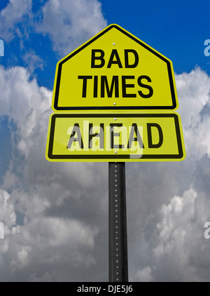 conceptual sign with words bad times ahead warning over blue sky Stock Photo
