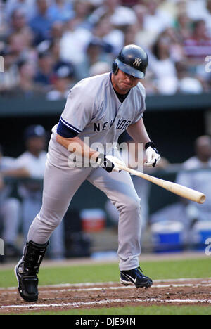 Jun 22, 2004; Baltimore, MD, USA; Yankees' JASON GIAMBI reacts to flying out in the 2nd inning during the New York Yankees v. Baltimore Orioles baseball game, Tuesday June 22, 2004 at Camden Yards in Baltimore, MD. New York defeated Baltimore 10-4. Stock Photo