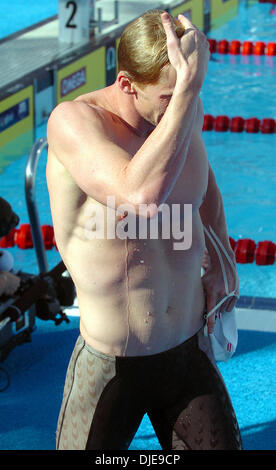 Jul 08, 2004; Long Beach, CA, USA; San Antonio's JOSH DAVIS reacts to seeing his time in the 200 meter freestyle during the Olympic trials semi-finals. Davis finished with a time of 1:51.77 giving him the slowest time of the two semi-final heats. He failed to make the Olympic team. Stock Photo