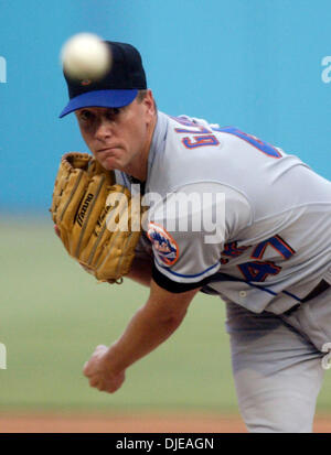 Jul 10, 2004; Miami, FL, USA; New York Mets' left fielder CLIFF FLOYD flies  out to left field in the 7th inning during the New York Mets v.Florida Marlins  baseball game, Saturday