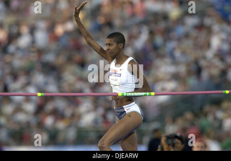 Jul 12, 2004; Sacramento, CA, USA; TISHA WALLER acknowledges the crowd on day four of the 2004 U.S. Track and Field Trials at Hornet Stadium. Stock Photo