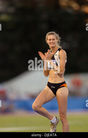 Jul 12, 2004; Sacramento, CA, USA; AMY ACUFF reacts during the high jump on day four of the 2004 U.S. Track and Field Trials at Hornet Stadium. Stock Photo