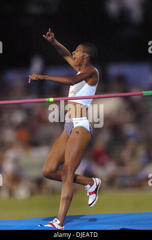 Jul 12, 2004; Sacramento, CA, USA; TISHA WALLER reacts during the high jump on day four of the 2004 U.S. Track and Field Trials at Hornet Stadium. Stock Photo