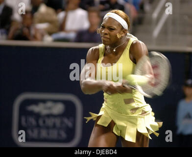 Jul 20, 2004; Carson, CA, USA; SERENA WILLIAMS during her quarter final 4-6, 6-3, 6-3 win over Vera Zvonerava  at The JP Morgan Chase Open at The Home Depot Center. Williams advances to the semi finals on Saturday. Tonight's attendence figures signify a rise in live attendance at women's professional tennis in L.A. with over 7, 749 people in atttendence (a new record for outdoor at Stock Photo