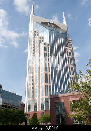 The AT&T building in downtown Nashville, Tennessee. It is nicknamed the Batman Building because of the twin antennas. Stock Photo