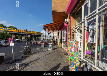 Falkenstein Street near Oberbaum Bridge, Design Store, Club Scene, Kreuzberg, Berlin Stock Photo