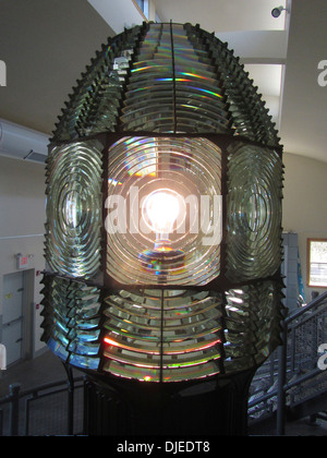 The old fresnel lens from the Fire Island Lighthouse, now housed