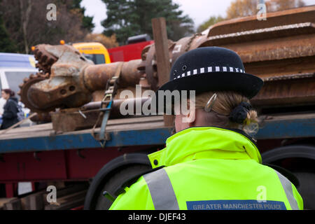 Barton Moss, Eccles, Manchester, UK. 27th November, 2013. Protesters blocking trucks at IGas Energy Drill site and protest camp site at Barton Moss in Salford, Manchester. Fracking focus is shifting to North West where IGas Energy plans to start drilling soon to explore for methane. A number of Anti-fracking anti-shale gas group protesting at the arrival of drilling equipment on gas-drilling site in Salford. IGas has permission from Salford and Trafford council for exploratory drilling for coal-bed methane extraction and at an adjoining site at Davyhulme. Credit:  Mar Photographics/Alamy Live  Stock Photo